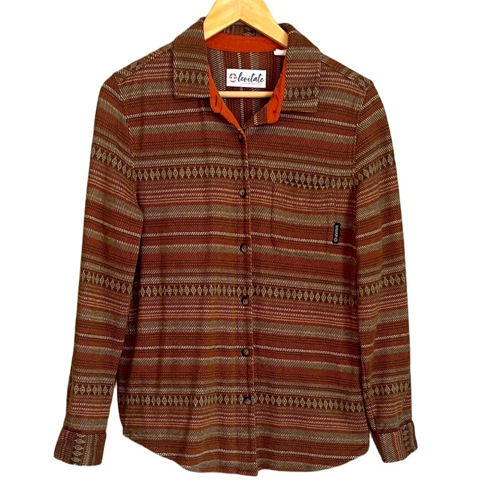 Levitate Aztec Striped Flannel Cotton Shirt Brown Tan Rust Size Large
